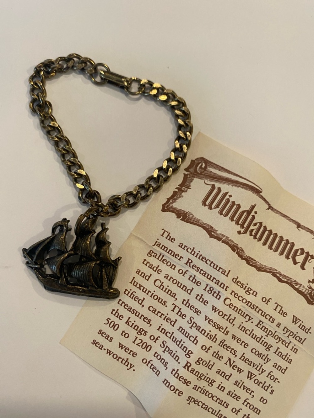 Windjammer Bronze Ship Charm Chain Bracelet unisex Jewelry